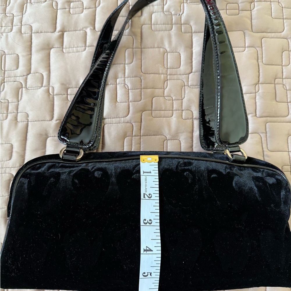 Moschino Black Velvet Embossed Apples With Patent Leather Straps Bag - Picture 13 of 15